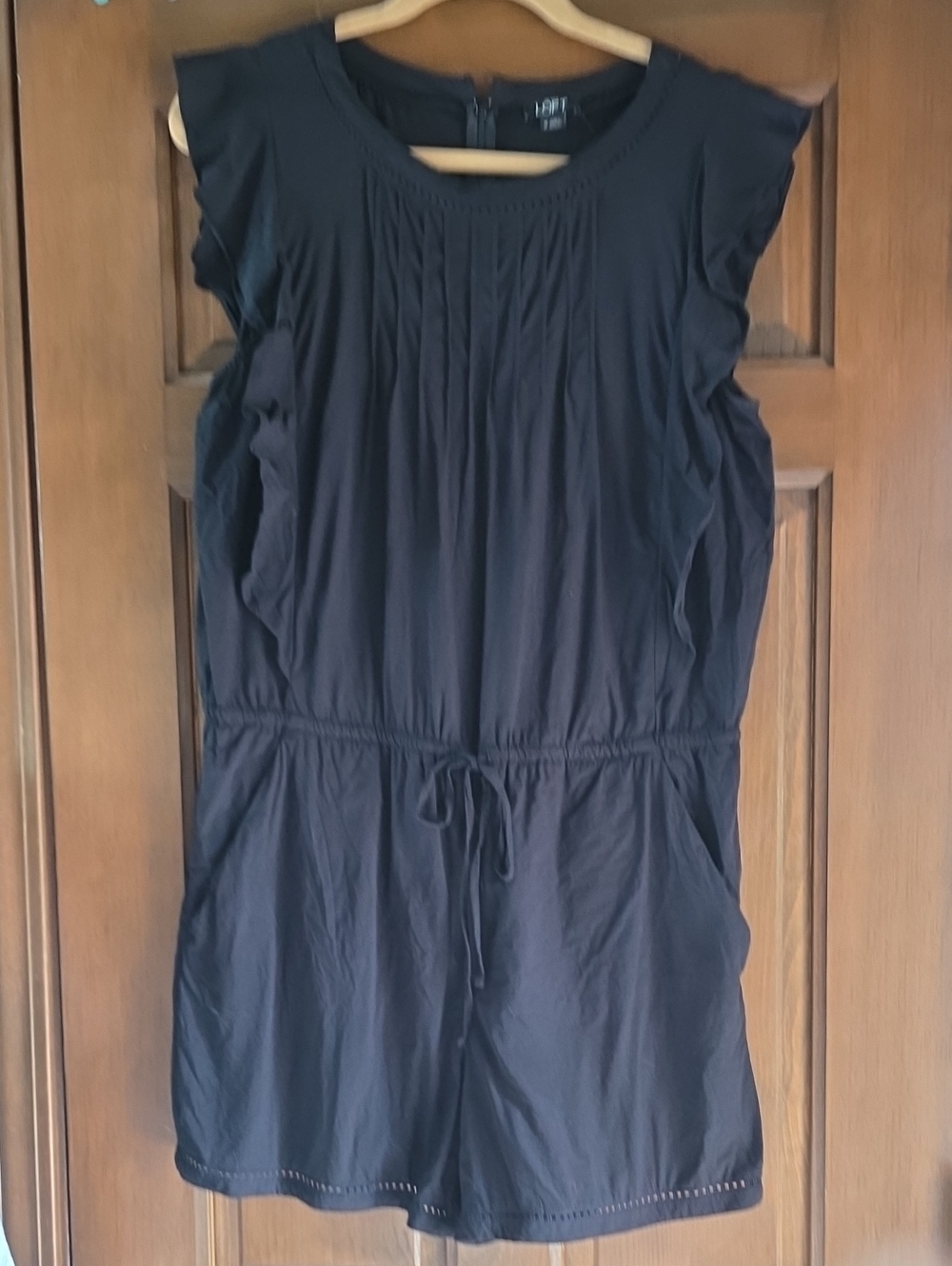 LOFT Black Ruffled Romper With Keyhole Back Sz Medium